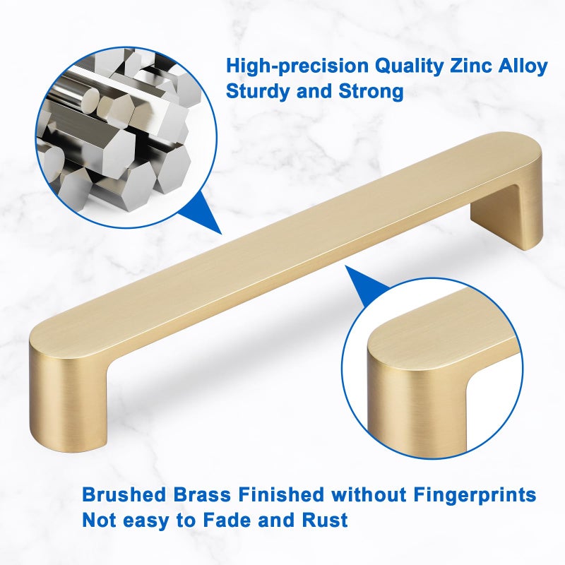 WEAVERBIRD 4 Pack Brushed Brass Finish Cabinet Handles Drawer Pulls Furniture Cabinet Hardware Cupboard Closet Zinc Alloy Gold Handles Pulls, 5 inch (128mm) Hole Distance - Image 3